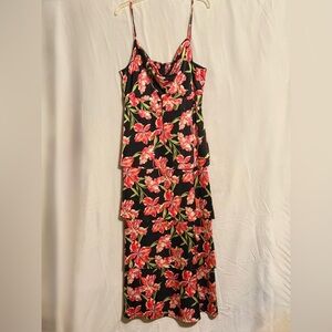 NWT Anne Klein Black Maxi Dress with Pink Floral Print Size 14